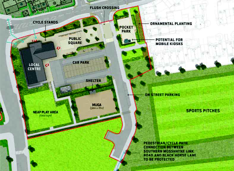 Grpahic showing proposed layout of Tithebarn village centre.