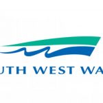 Logo of South West Water containing their name and two coloured squiggles.