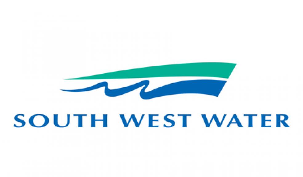Logo of South West Water containing their name and two coloured squiggles.